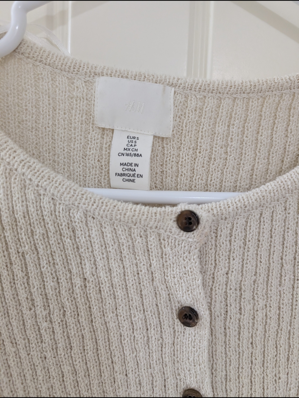 H&M Cream Ribbed Button-Front Cardigan - Picture 2 of 3